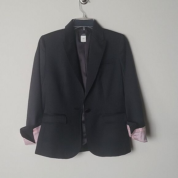 NEW J Crew SZ 2 Wool Black Blazer Jacket Academia Office Preppy VTG Y2K Tuxedo - Picture 1 of 15
